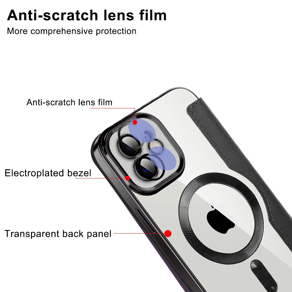 Phone Cover for iPhone 12 6.1 inch Compatible with MagSafe RFID Blocking Card Slots Full Protection PU Leather TPU Electroplating Clear Back Flip Case with Lens Film Phone Cover for iPhone 12 6.1 inch Compatible with MagSafe RFID Blocking Card Slots Full Protection PU Leather TPU Electroplating Clear Back Flip Case with Lens Film
